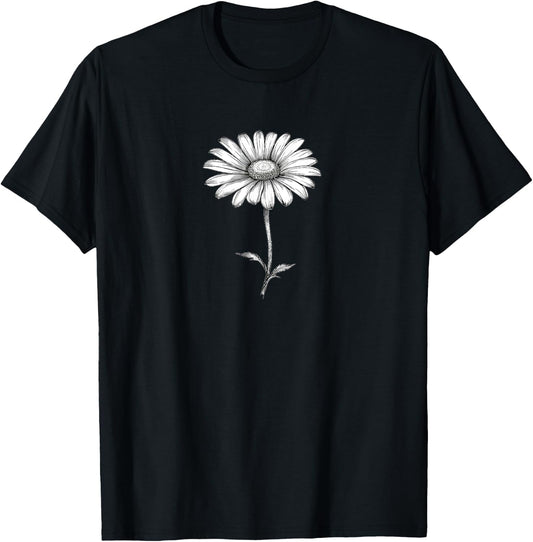 Daisy, Flower, Black and White, Minimal, Floral, Fashion T-Shirt - T-Shirt | Black