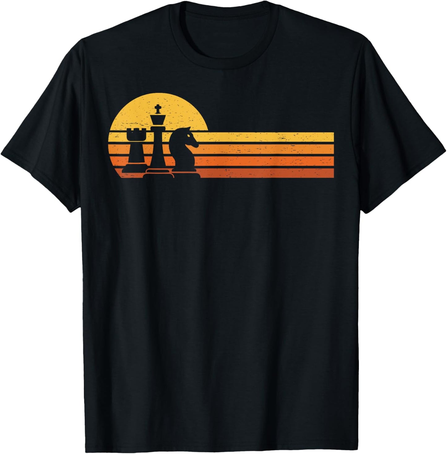 Vintage Chess Player Retro Sunset Design Chess Pieces T-Shirt - T-Shirt | Black