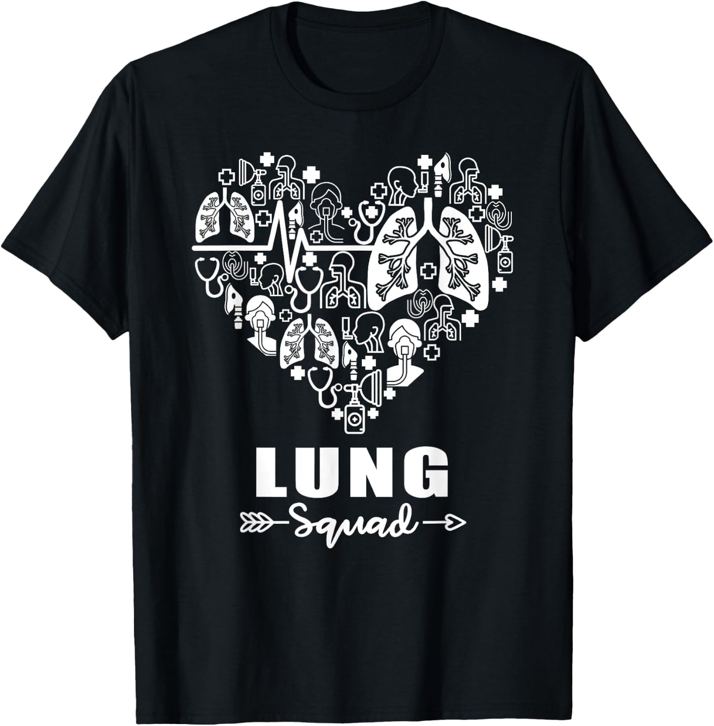 Lung Squad Heart Funny Respiratory Team T-Shirt - T-Shirt | Black