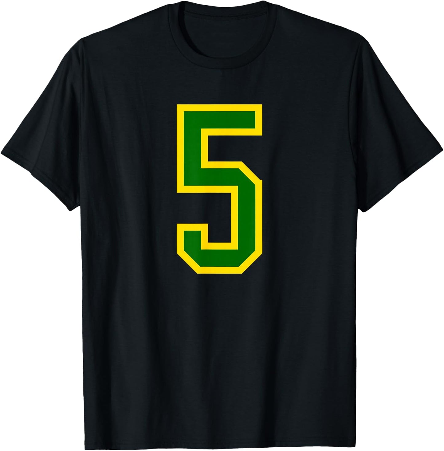Green Yellow Sports Team Number #5 T-Shirt - T-Shirt | Black