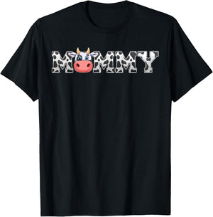Mommy Cow Print Cowboy Animal Pattern Farmer Mother Mommy T-Shirt - T-Shirt | Black