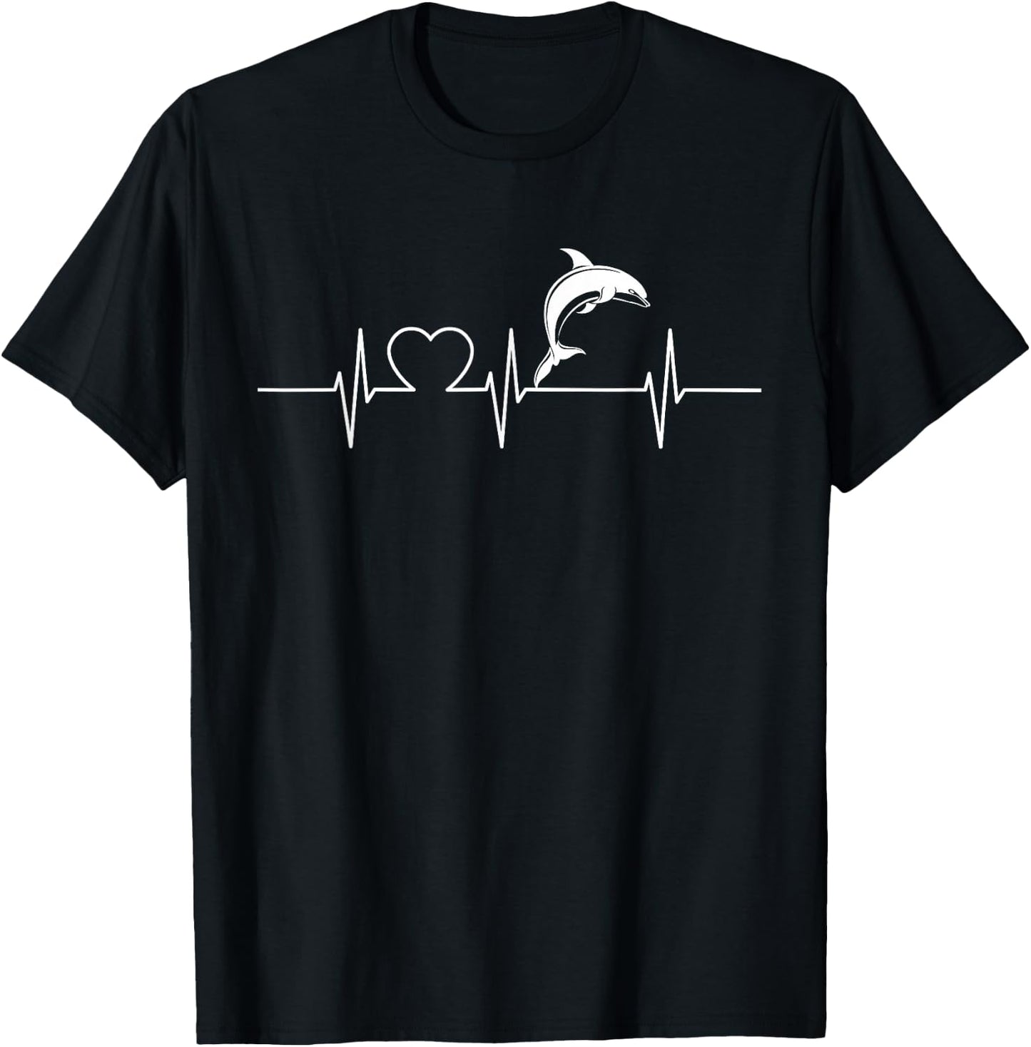 Cool Heartbeat Design with a Dolphin T-Shirt - T-Shirt | Black