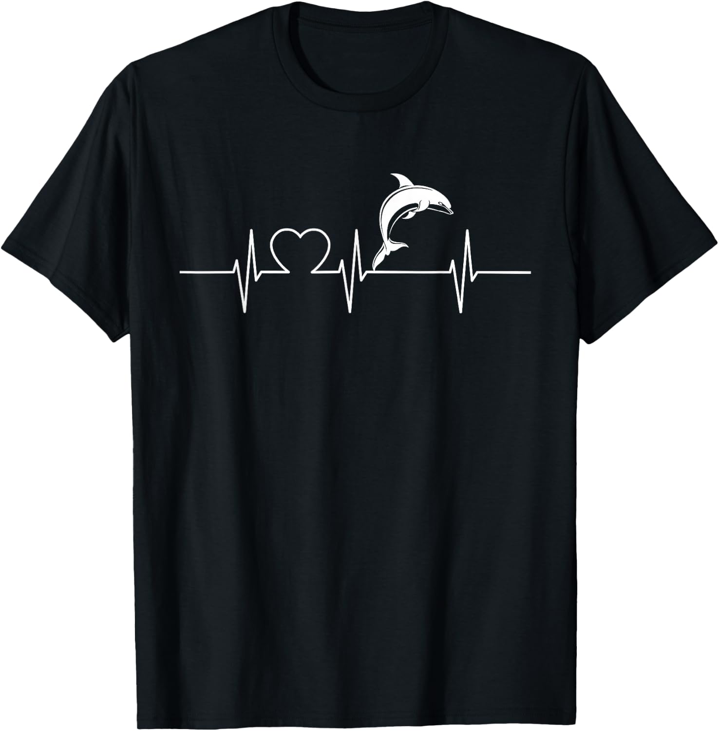 Cool Heartbeat Design with a Dolphin T-Shirt - T-Shirt | Black