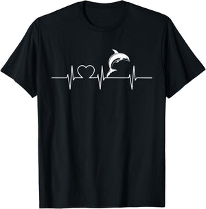 Cool Heartbeat Design with a Dolphin T-Shirt - T-Shirt | Black