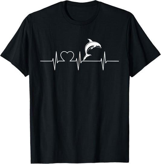 Cool Heartbeat Design with a Dolphin T-Shirt - T-Shirt | Black