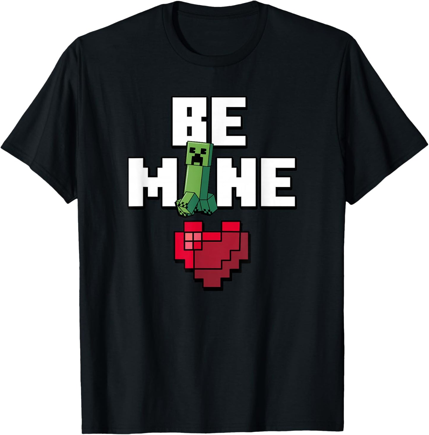 Minecraft Valentine's Day Creeper Be Mine Heart Small T-Shirt - T-Shirt | Black