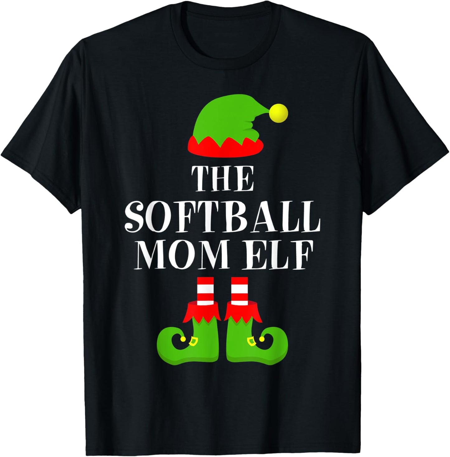 Softball Mom Elf Family Matching Christmas Pajama Mother's T-Shirt - T-Shirt | Black
