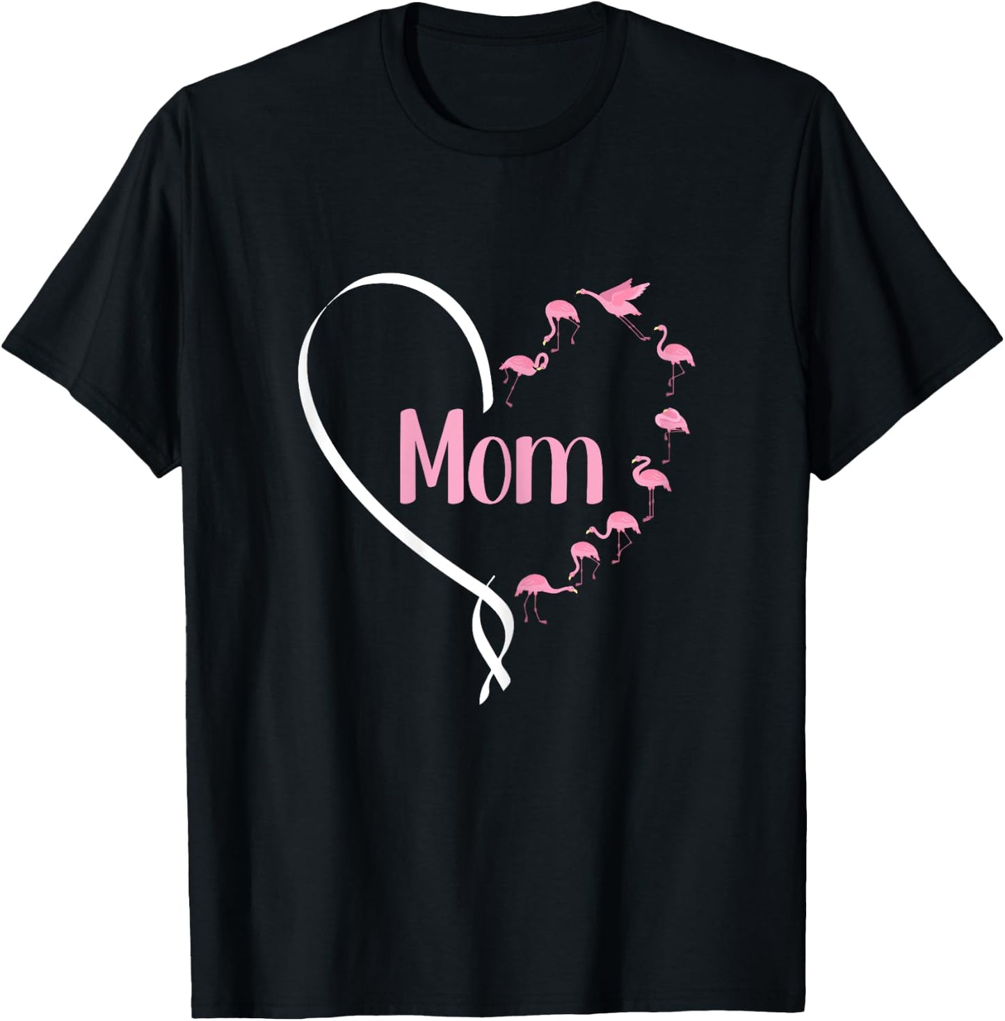 Mom Mothers Day Cute Flamingo Heart Bird Lover Mama Momma T-Shirt - T-Shirt | Black