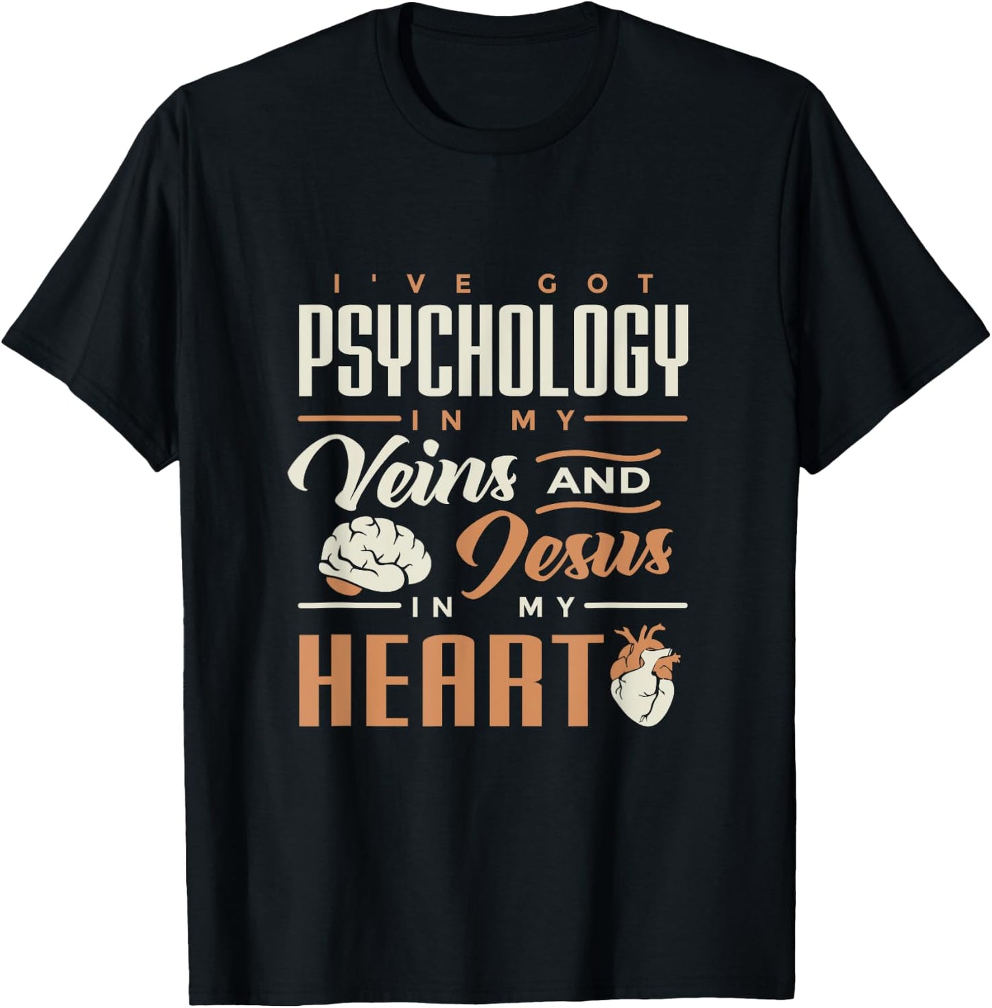 Psychology & Jesus In My Heart for psych students T-Shirt - T-Shirt | Black