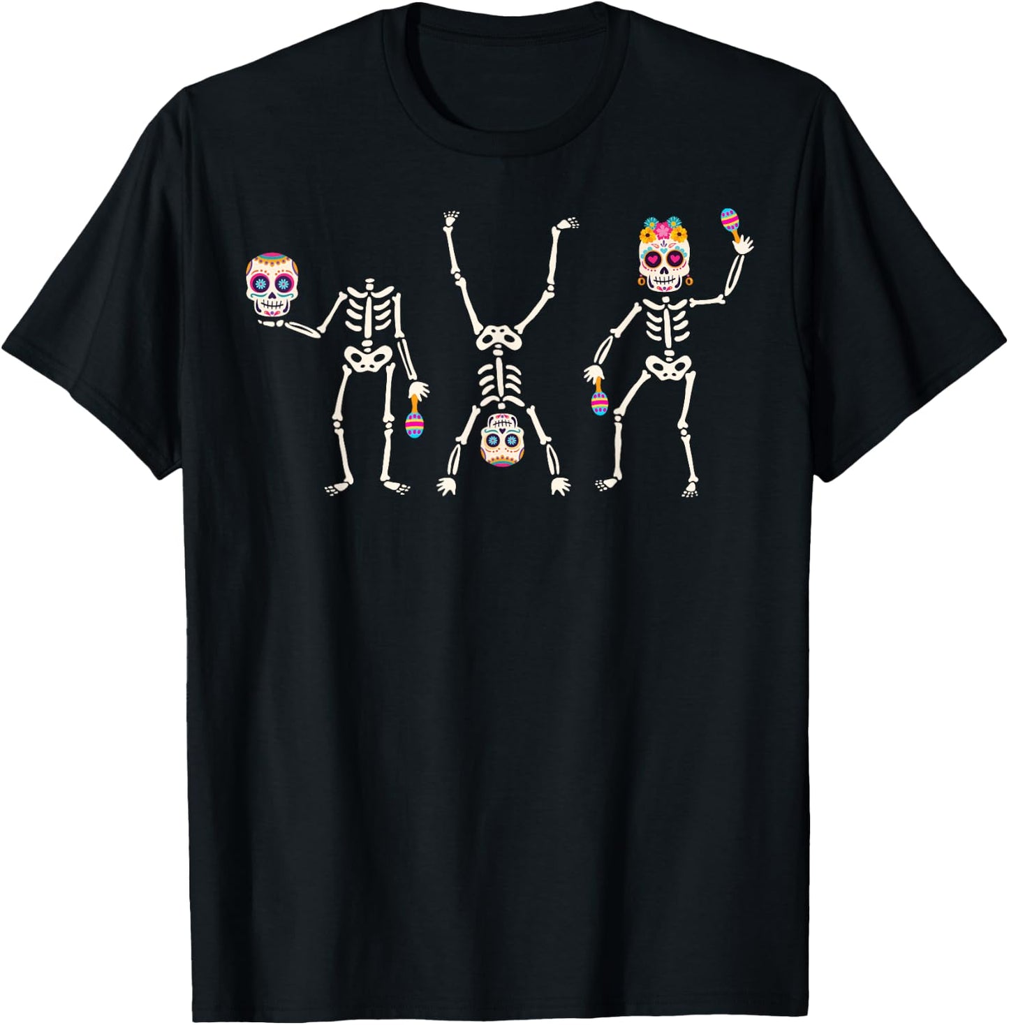 Sugar Skull Dia De Los Muertos Dancing Skeleton Costume T-Shirt - T-Shirt | Black