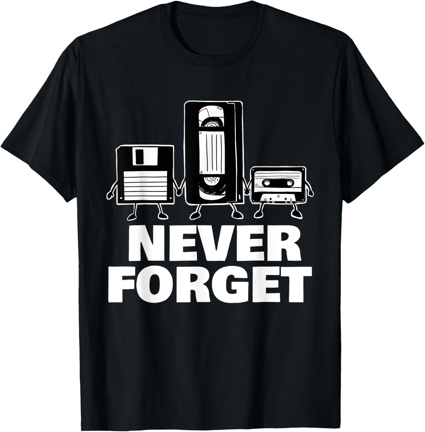 Never Forget Floppy Disk VHS and Cassette Tape T-Shirt - T-Shirt | Black