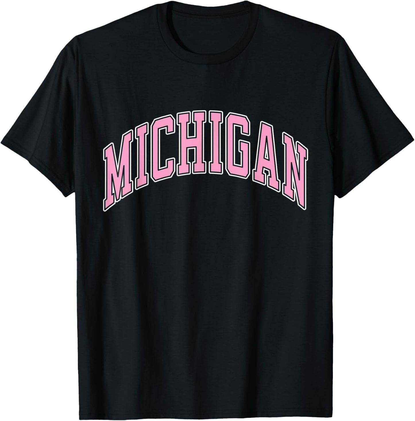 Michigan Varsity Style Pink Text T-Shirt - T-Shirt | Black