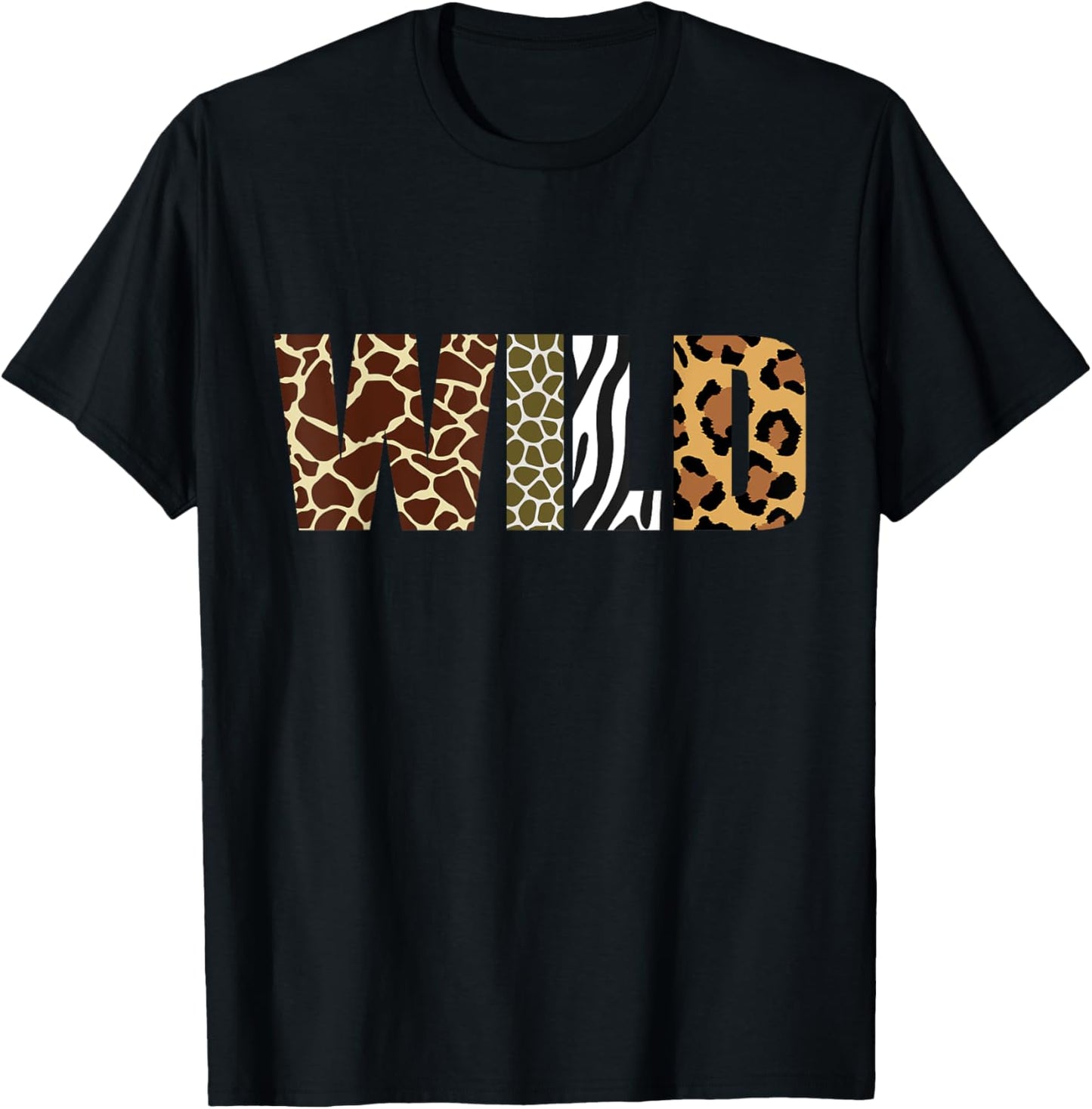 Wild Animal Pattern Giraffe tiger Leopard Animal Print T-Shirt - T-Shirt | Black