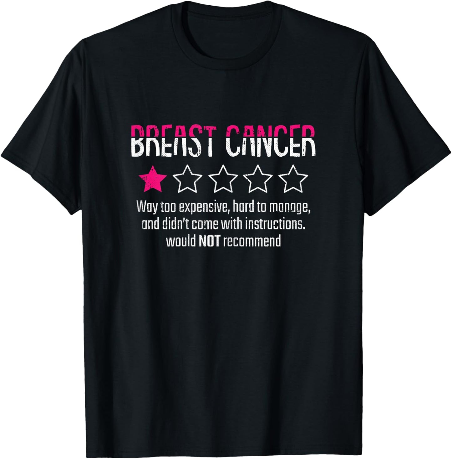 1 Star Rating Breast Cancer Awareness Funny Fighter T-Shirt - T-Shirt | Black