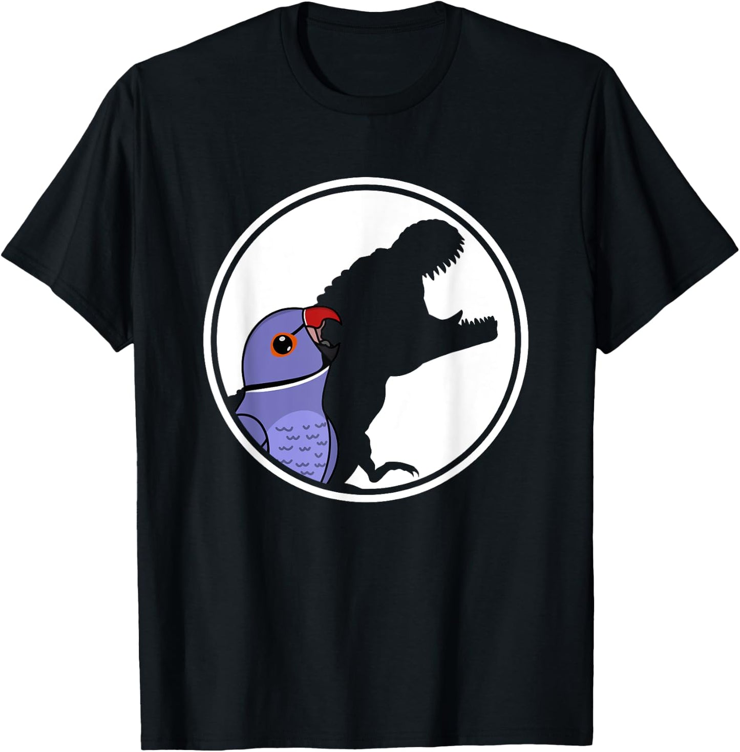 Parrot & T Rex Shadow I Violet Indian Ringneck T-Shirt - T-Shirt | Black