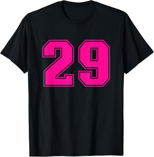 Number #29 Pink Sports Team Varsity Number T-Shirt - T-Shirt | Black