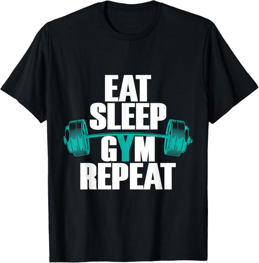 Bodybuilding funny Eat Sleep Gym Repeat T-Shirt - T-Shirt | Black