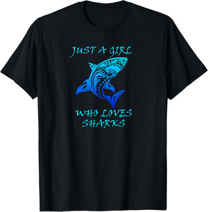 Just A Girl Who Loves Sharks, Classic Tribal Shark T-Shirt - T-Shirt | Black