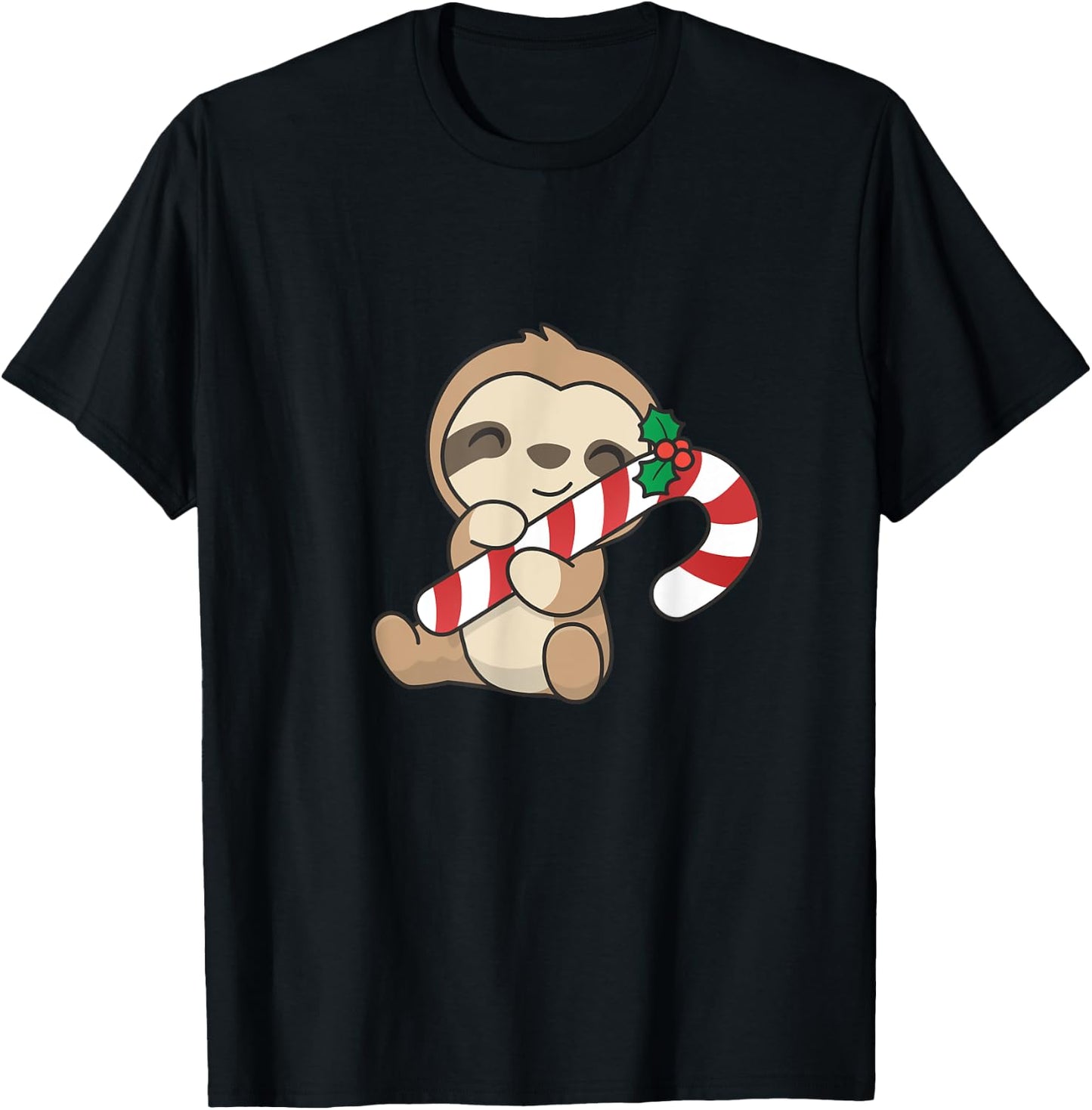 Sloth Christmas Candy Cane Cute Sloth T-Shirt - T-Shirt | Black
