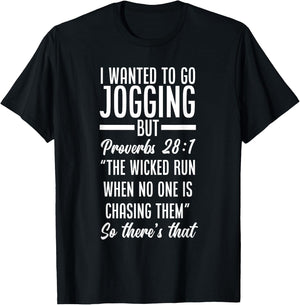 Bible Verse Proverbs 28:1 Funny Jogging T-Shirt - T-Shirt | Black