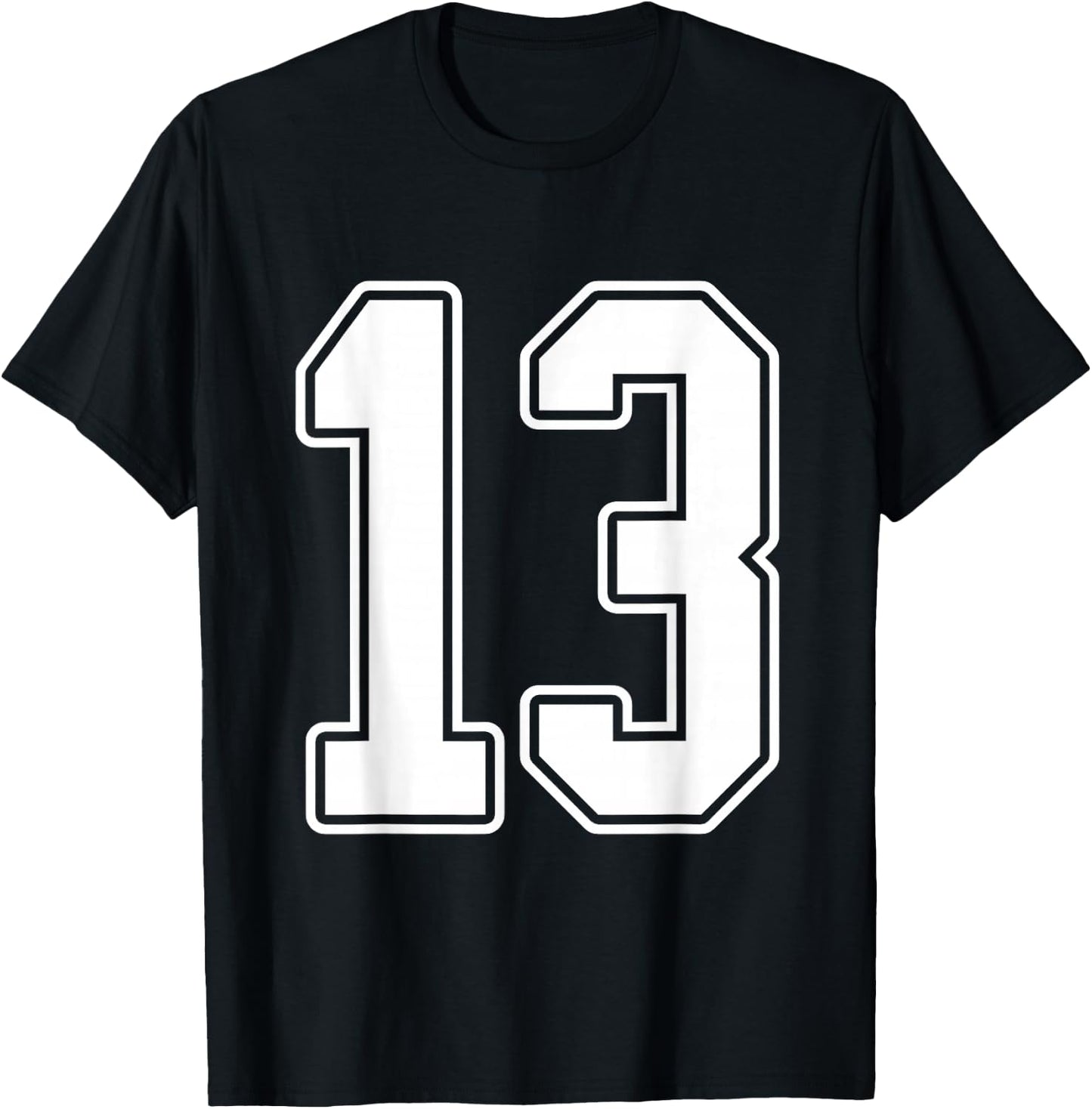 #13 White Uniform Number 13 Varsity Sports Team Jersey T-Shirt - T-Shirt | Black