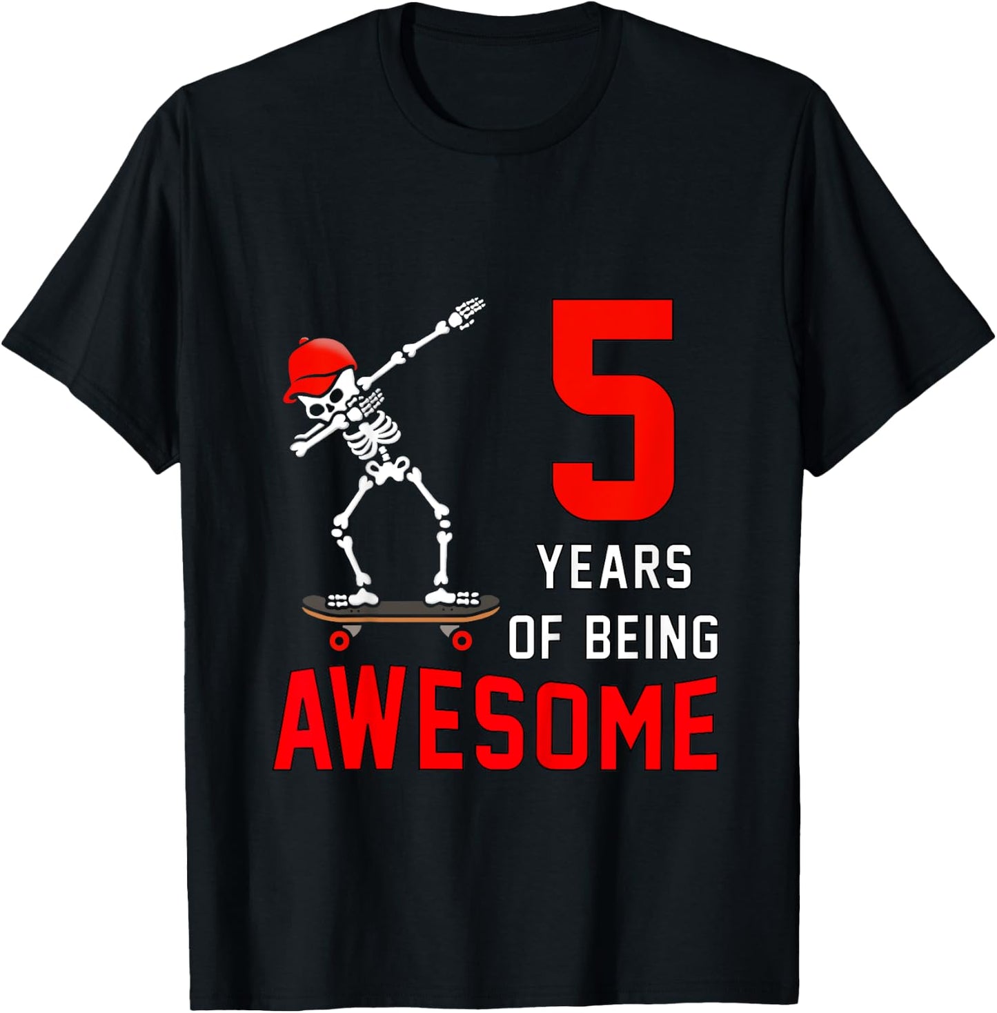 Kids 5th Birthday Dabbing Skeleton Skateboard 5 Years Old Boys T-Shirt - T-Shirt | Black