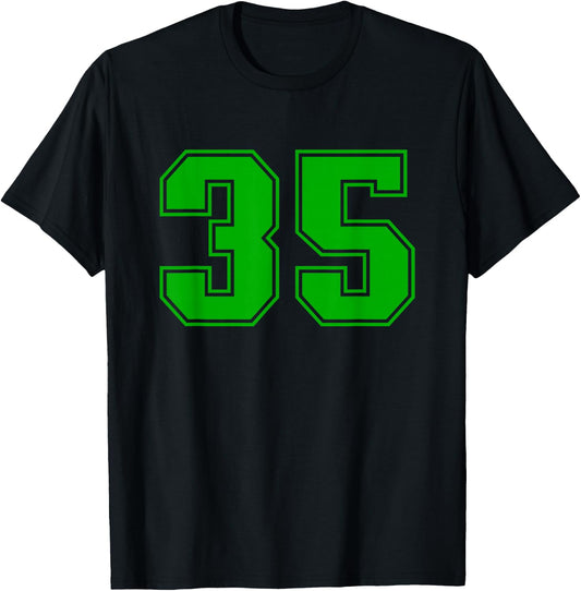Number #35 Green Sports Team Varsity Number T-Shirt - T-Shirt | Black