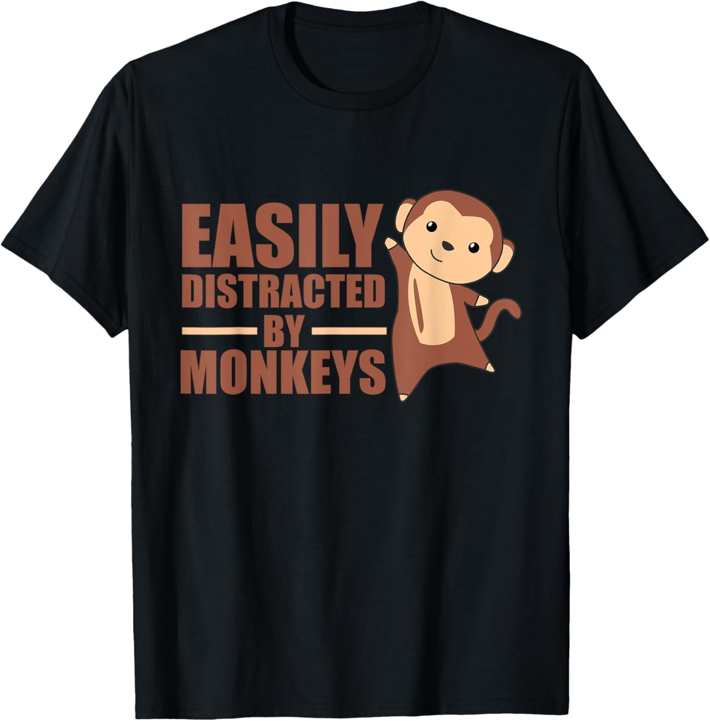 Easily Distracted By Monkeys - Cute Monkey T-Shirt - T-Shirt | Black