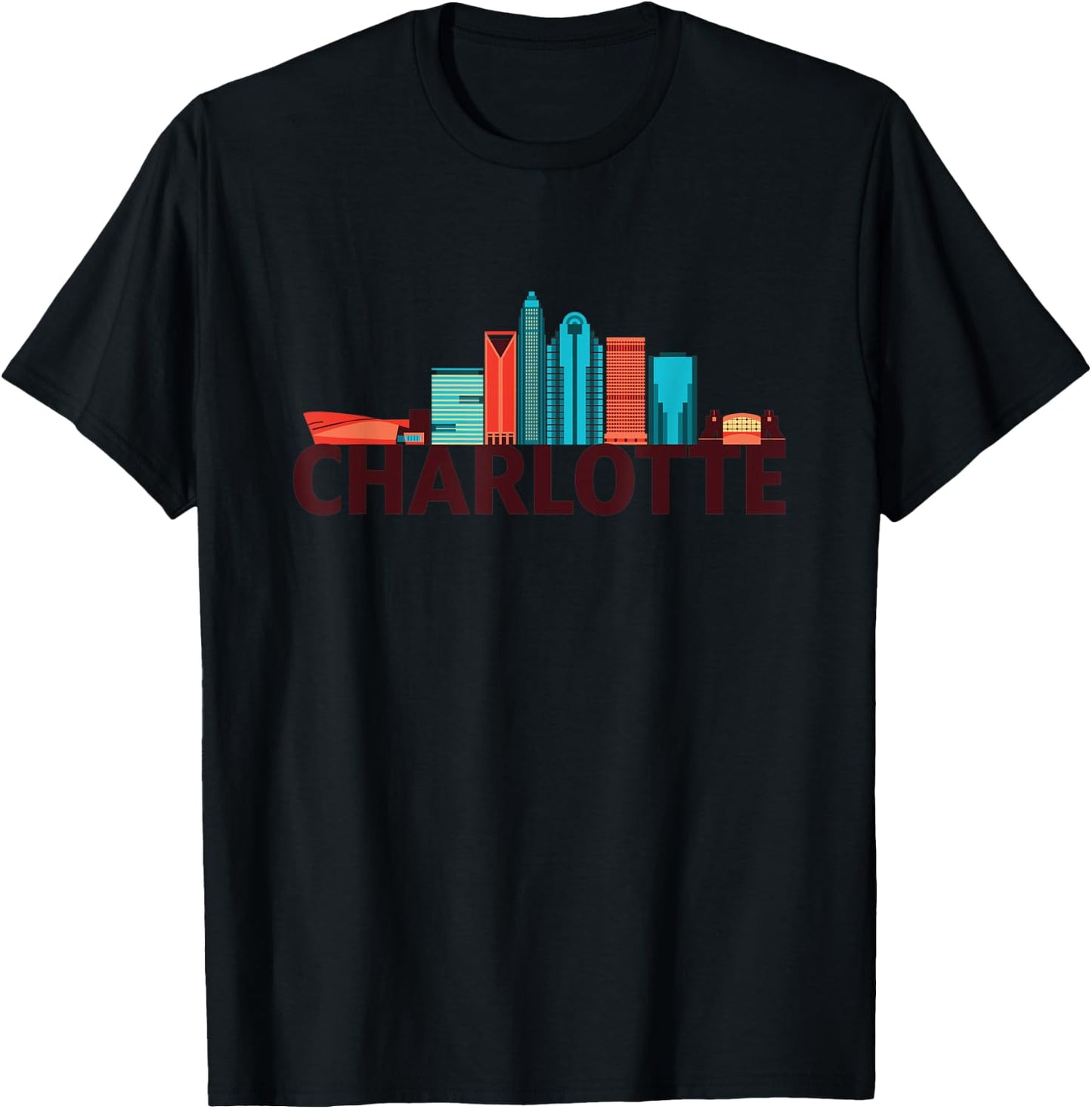 Charlotte North Carolina Skyline Silhouette Outline Sketch T-Shirt - T-Shirt | Black