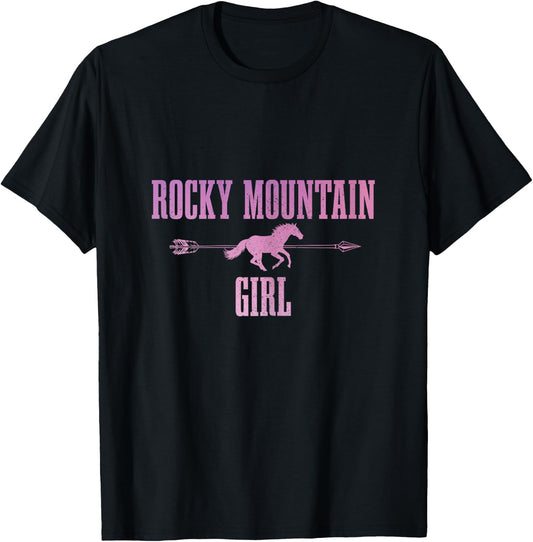 Rocky Mountains Colorado Vintage Girl Horse Riding T-Shirt - T-Shirt | Black