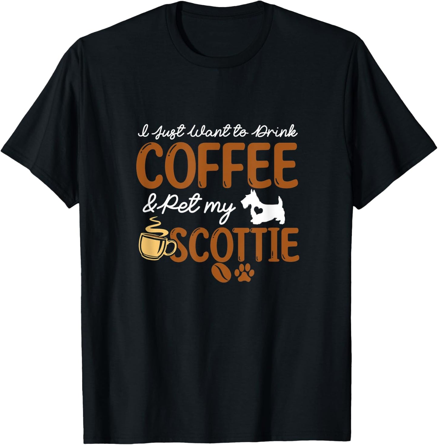 Funny Coffee Lover Cute Scottie Dog Owner Gifts Dog Mom Dad T-Shirt - T-Shirt | Black