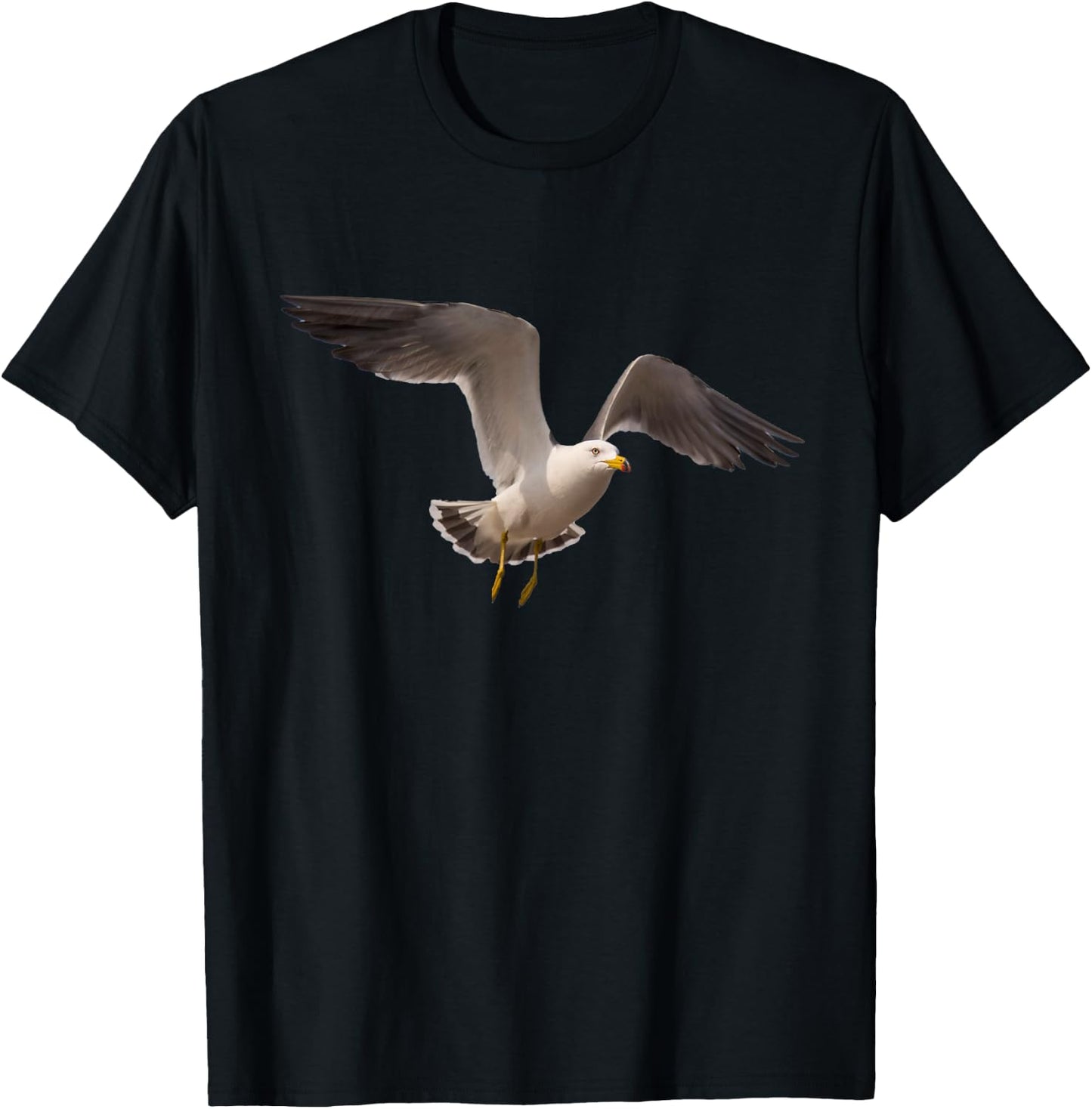 Elegant Seagull Bird In Flight Photo Portrait Artwork Design T-Shirt - T-Shirt | Black