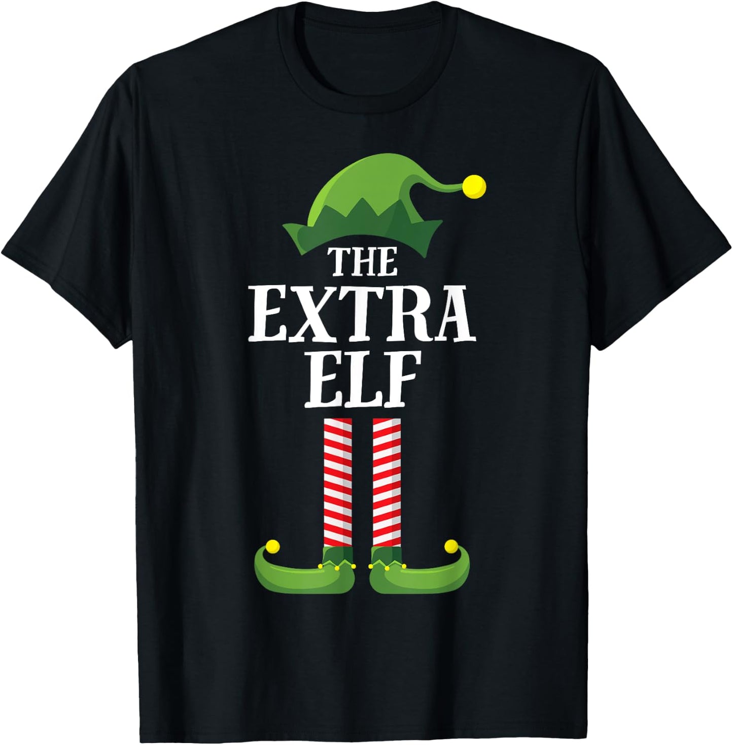 Extra Elf Matching Family Group Christmas Party Funny Elf T-Shirt - T-Shirt | Black