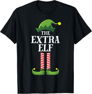 Extra Elf Matching Family Group Christmas Party Funny Elf T-Shirt - T-Shirt | Black