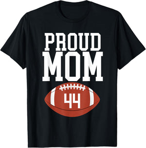 Proud Mom Football #44 Jersey Number 44 Football Team Mom T-Shirt - T-Shirt | Black