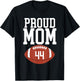 Proud Mom Football #44 Jersey Number 44 Football Team Mom T-Shirt - T-Shirt | Black