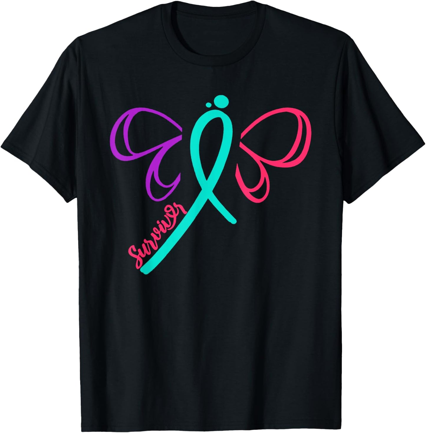 Thyroid Cancer Survivor Warrior Cancer Awareness Butterfly R T-Shirt - T-Shirt | Black