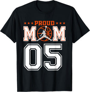 Custom Number 05 Proud Basketball Mom Personalized Sport Lov T-Shirt - T-Shirt | Black