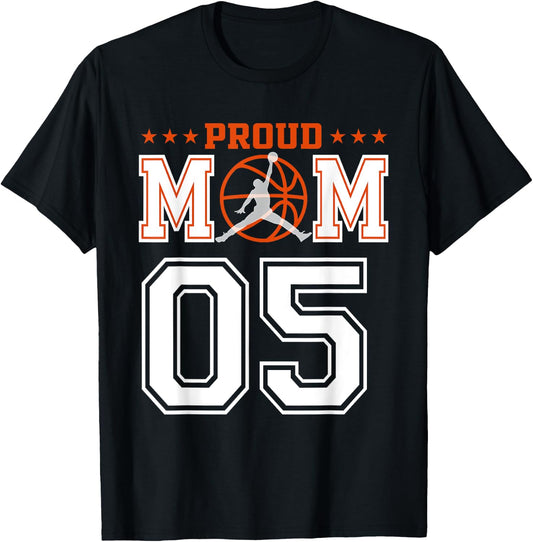 Custom Number 05 Proud Basketball Mom Personalized Sport Lov T-Shirt - T-Shirt | Black