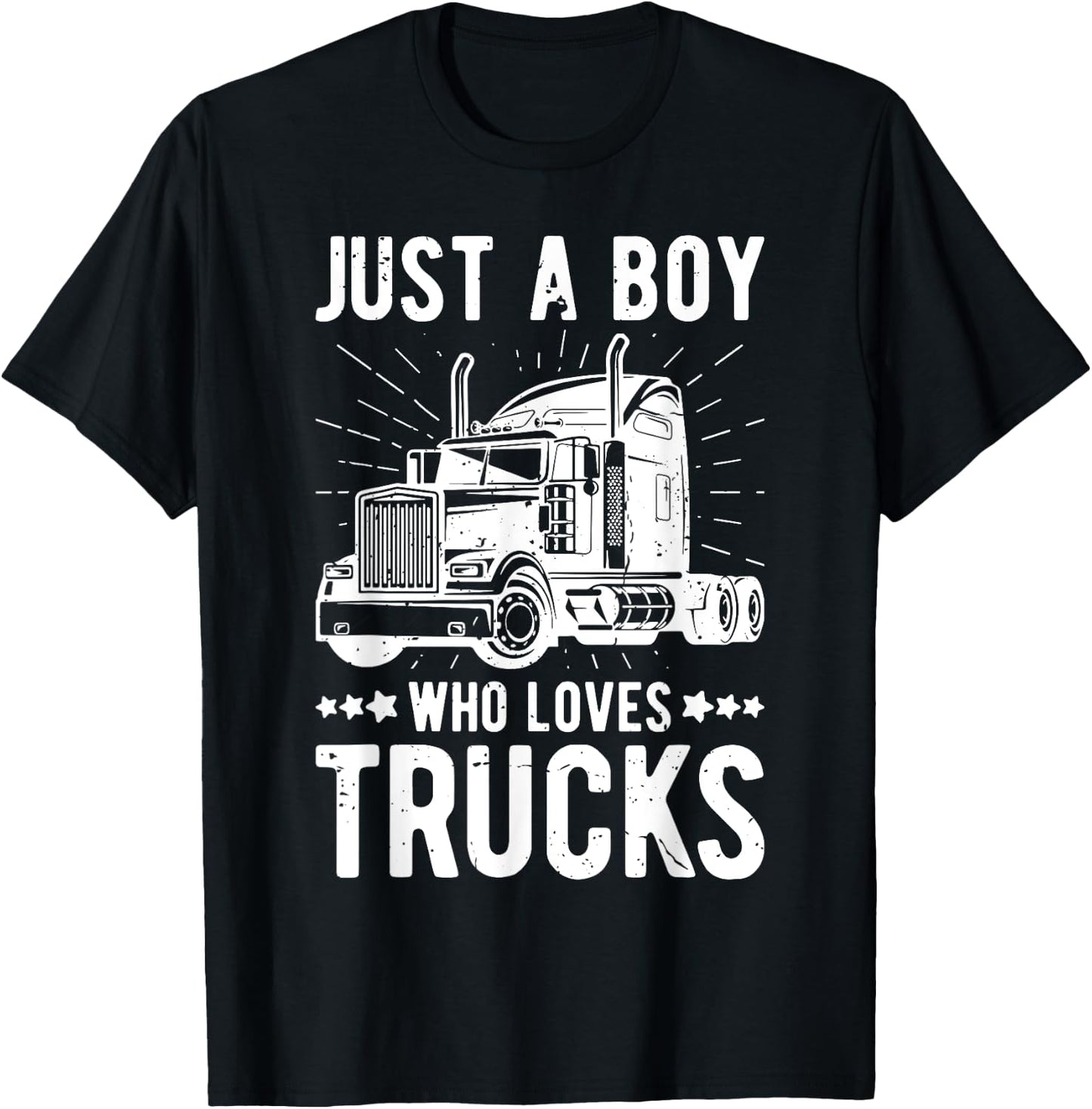 Just a Boy Who Loves Trucks Kids Semi Truck Trucking T-Shirt - T-Shirt | Black