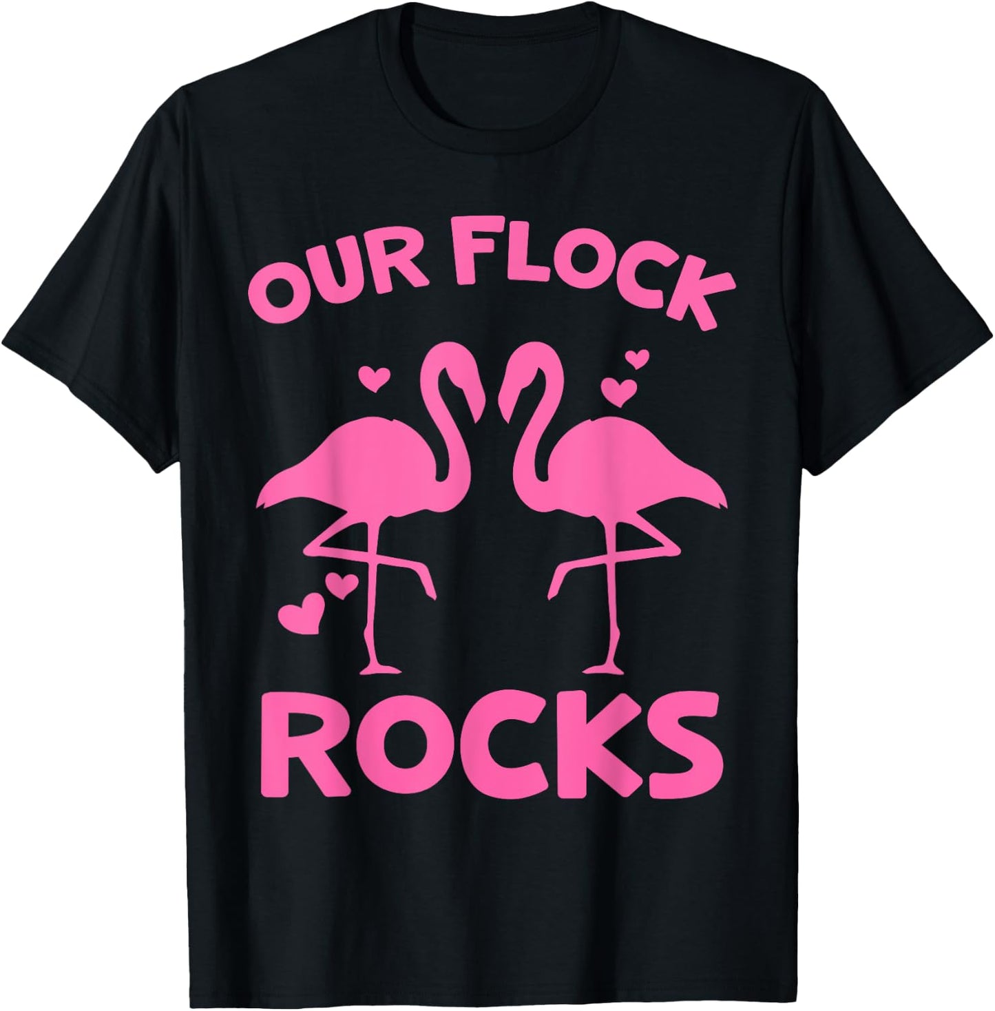 Our Flock Rocks Flamingo Matching Family Vacation Group T-Shirt - T-Shirt | Black