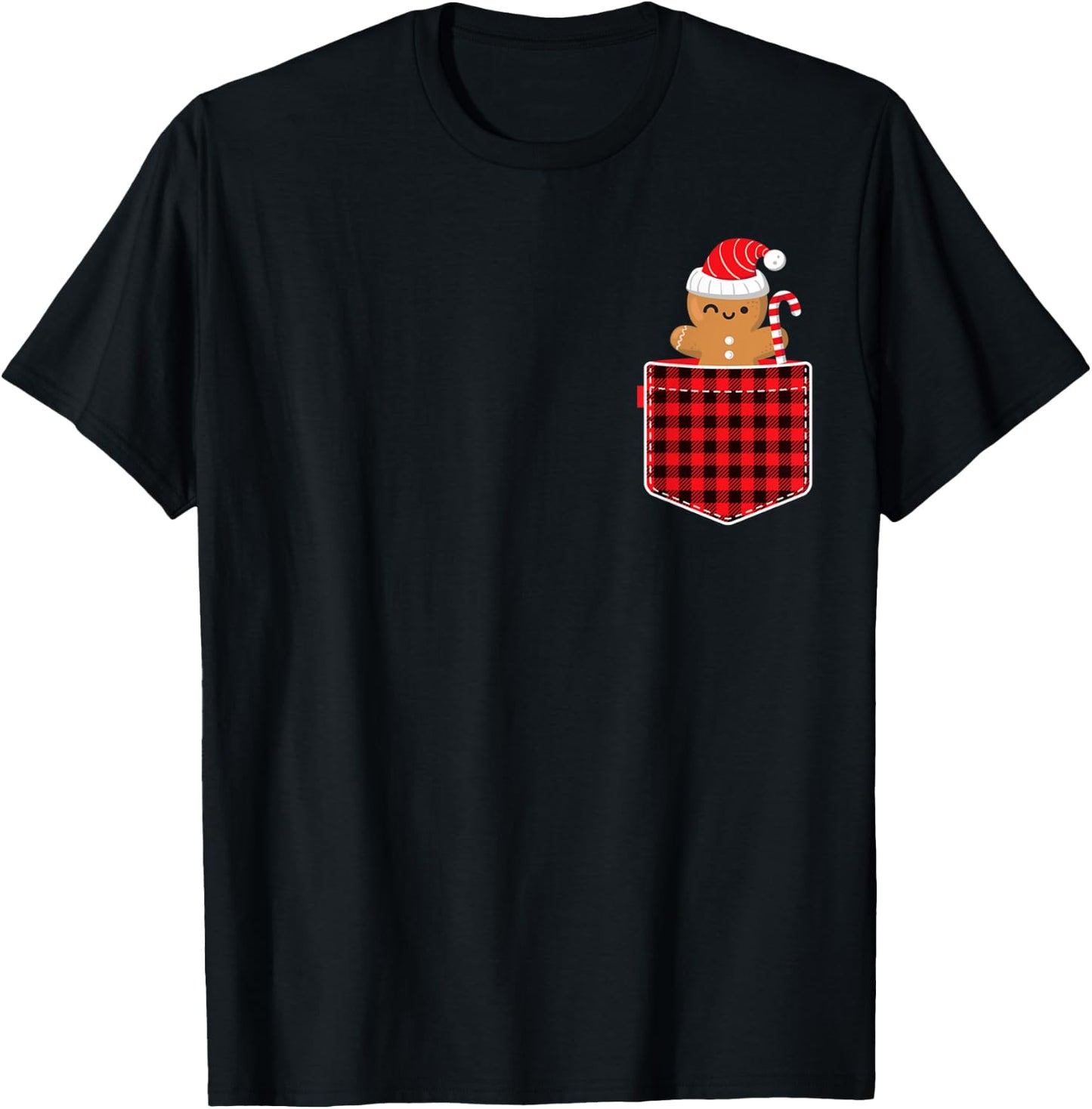 Red Plaid Gingerbread Cookie in Pocket Buffalo Christmas T-Shirt - T-Shirt | Black