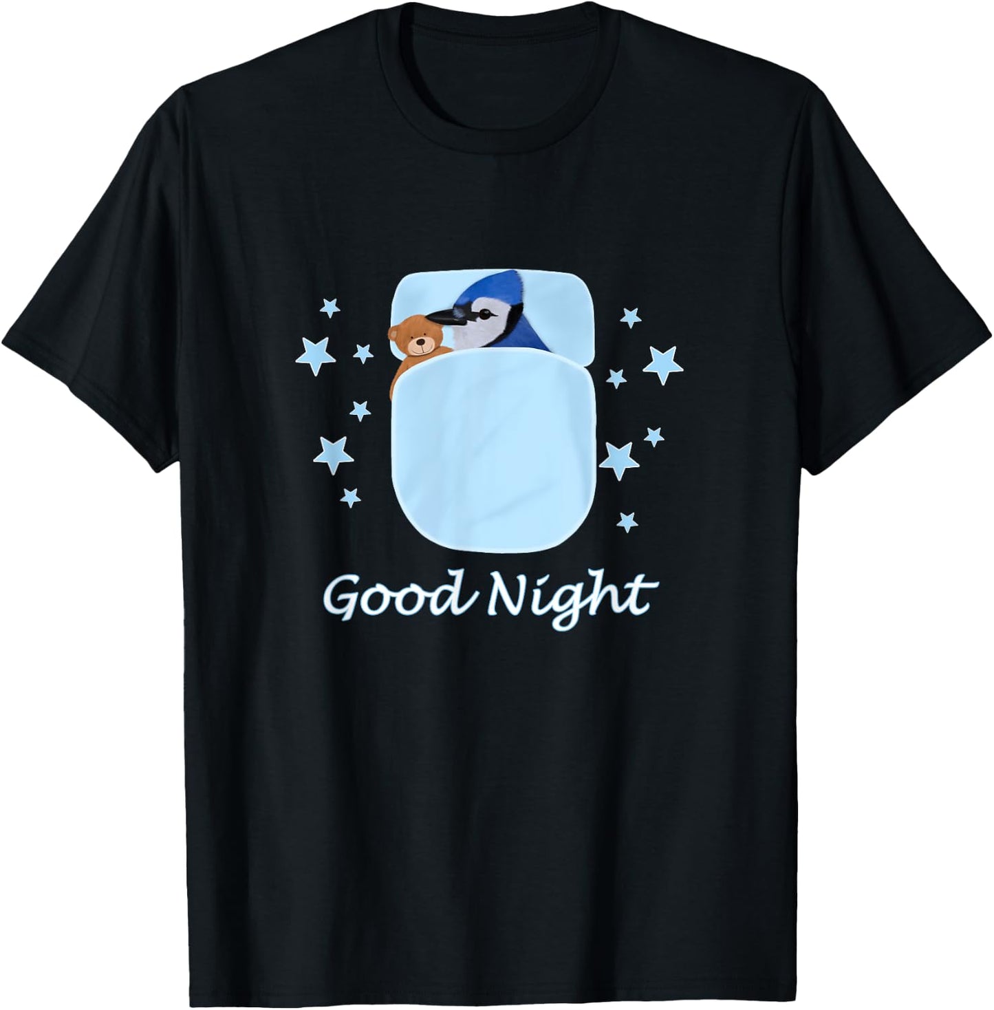 Blue Jay Teddy Bear Good Night Pyjamas Bird Biologist T-Shirt - T-Shirt | Black
