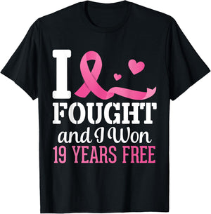 I Fought And I Won Breast Cancer 19 Years Free Survivor Hope T-Shirt - T-Shirt | Black