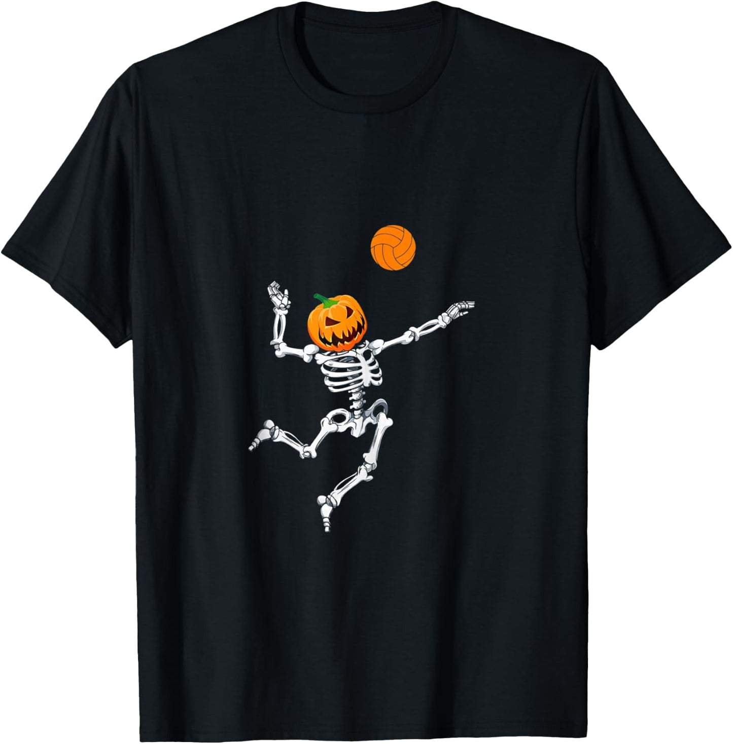 Skeleton Volleyball Halloween Pumpkin T-Shirt - T-Shirt | Black