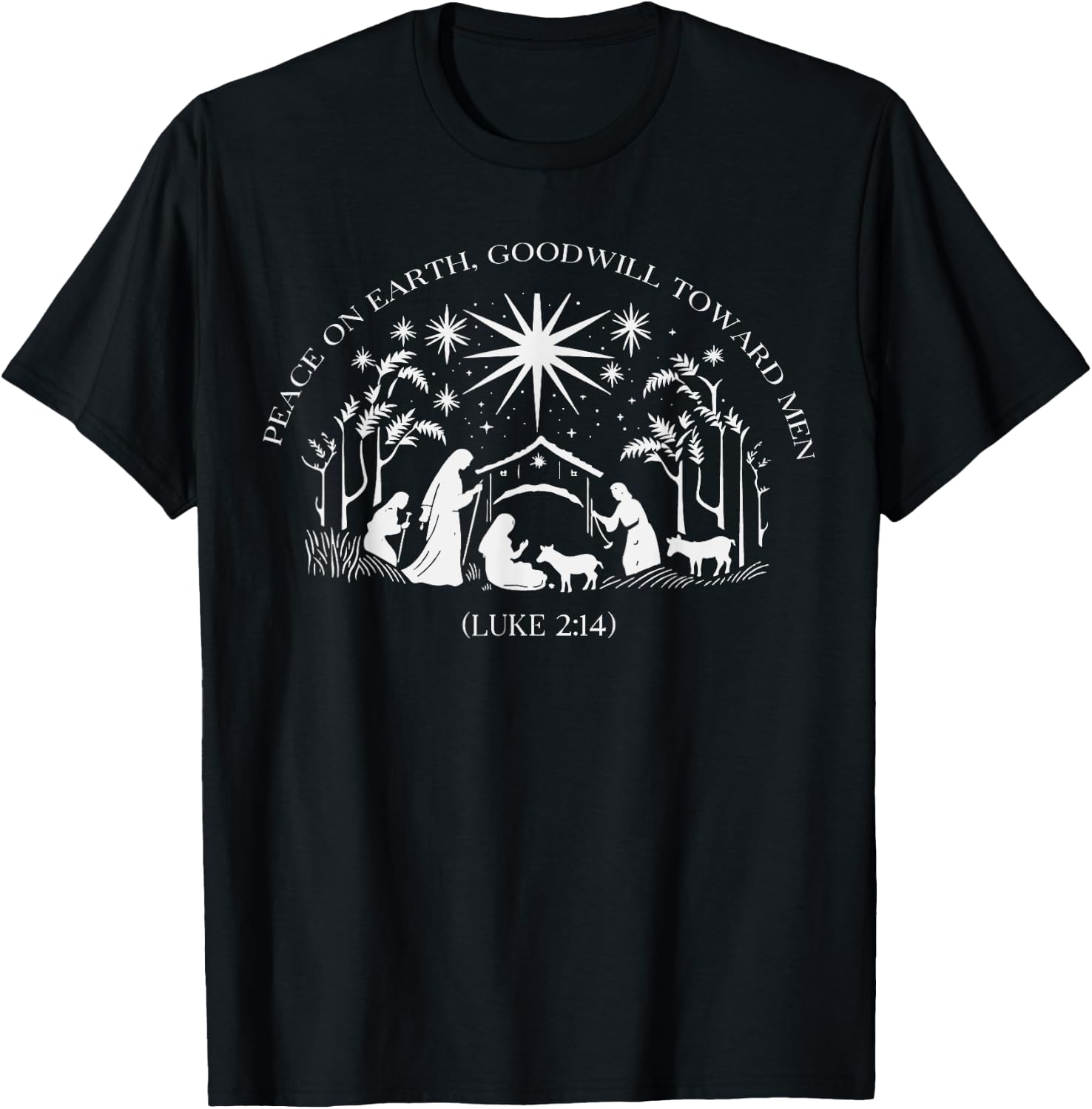 Christmas Nativity Scene Peace on Earth, Goodwill Toward Men T-Shirt - T-Shirt | Black