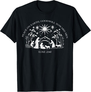 Christmas Nativity Scene Peace on Earth, Goodwill Toward Men T-Shirt - T-Shirt | Black