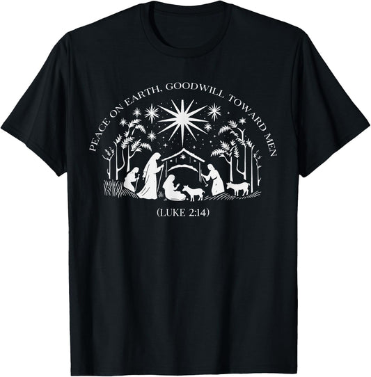 Christmas Nativity Scene Peace on Earth, Goodwill Toward Men T-Shirt - T-Shirt | Black