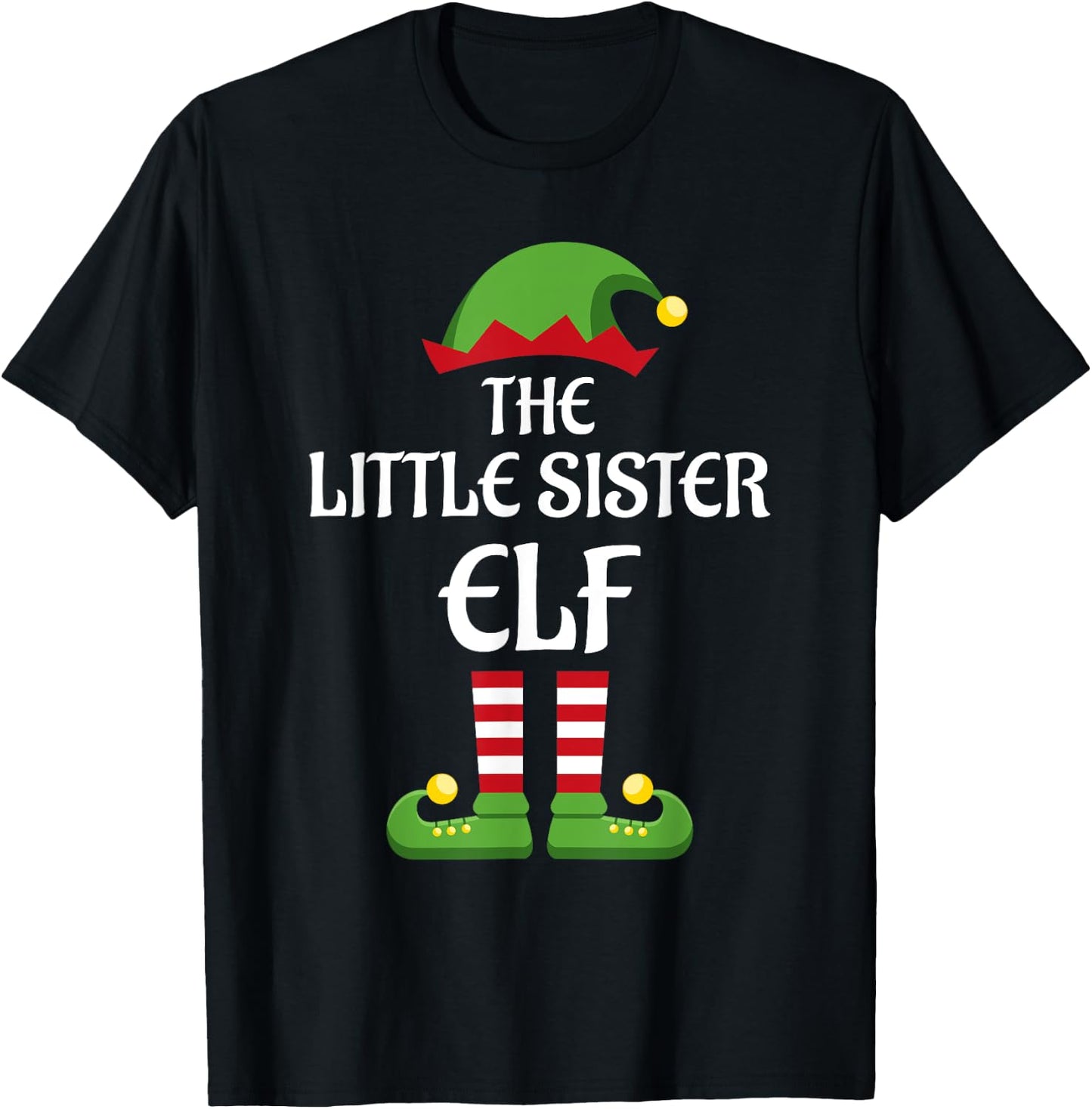Little Sister Elf Family Matching Group Christmas T-Shirt - T-Shirt | Black