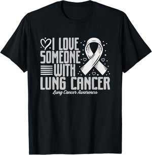 White Ribbon I love Someone with Lung Cancer Awareness T-Shirt - T-Shirt | Black